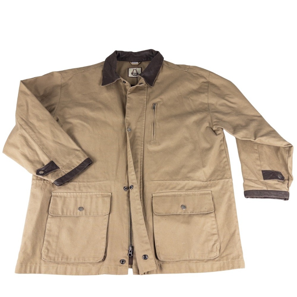 Vintage Field Chore Jacket Men L Tan Leather Collar Shooting Barn Harness Rugged